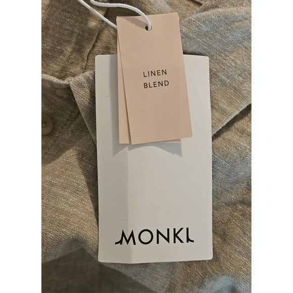 MONKL Linen Blend Set Women's Size Large Wide Leg Pleated Pants Button Up Top - Picture 5 of 12